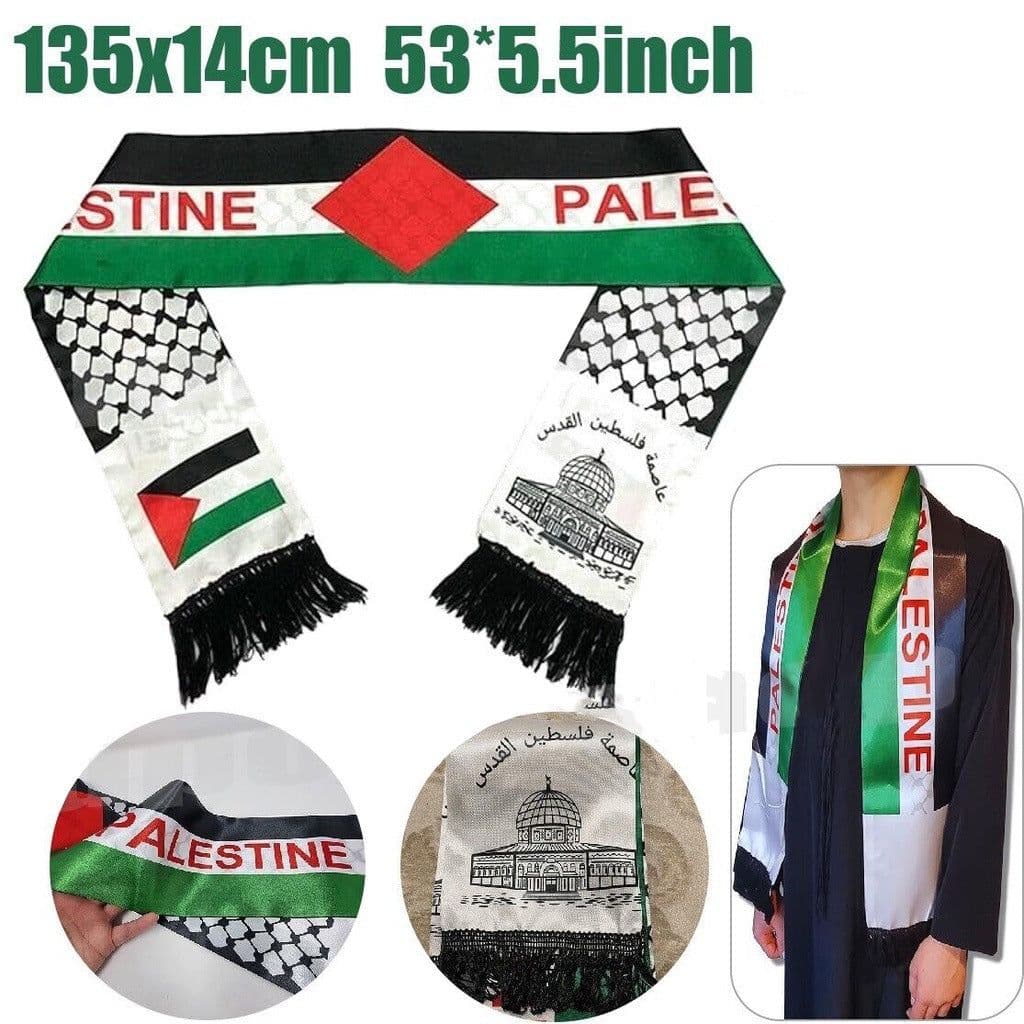 image-Palestinian Flag Satin Scarf 14*130 cm Ethnic Wedding Decoration