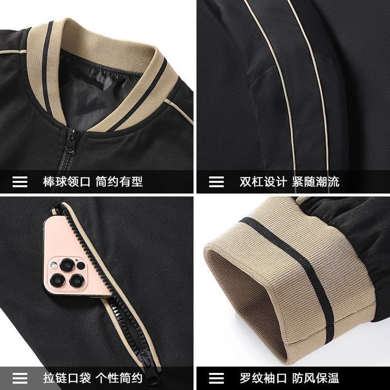 image-Men's Baseball Jacket - Black Polyester 5XL