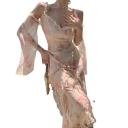 image-Holiday Floral Beach Dress - Summer Long Skirt Women's V-Neck Chain Link