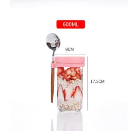 image-Oatmeal Cup Overnight Oatmeal Cup Breakfast Cup with Spoon Lid Mason Cup Glass Salad Jar Yogurt Cup