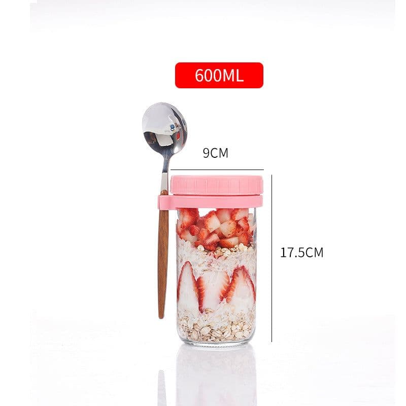 image-Oatmeal Cup Overnight Oatmeal Cup Breakfast Cup with Spoon Lid Mason Cup Glass Salad Jar Yogurt Cup