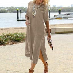 image-2023wish Amazon independent station new cotton and linen long dress women's clothing
