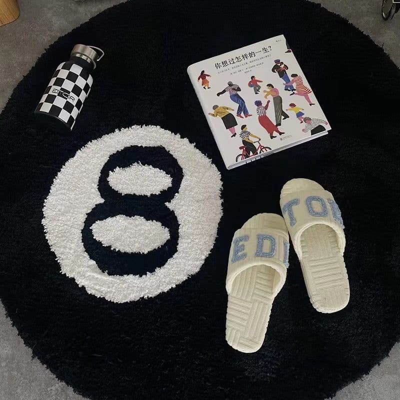 image-Simple Black Flocking Round Mat - Non-Slip