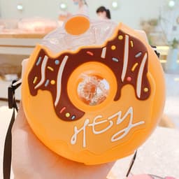 image-Korean Donut Straw Cup, Leak-proof, Portable Strap, Kids Water Sippy Cup - Cute