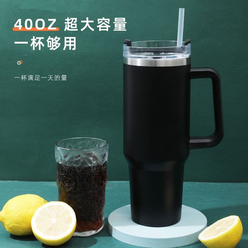 image-Qihao 40oz Stainless Steel Vacuum Insulated Car Cup - Dark Blue, 30oz Capacity