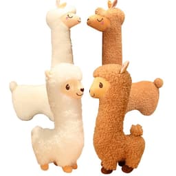 image-Alpaca Plush Doll - Large, Super Soft Sherpa Fabric, White/Brown, 53cm