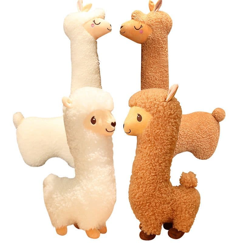 image-Alpaca Plush Doll - Large, Super Soft Sherpa Fabric, White/Brown, 53cm