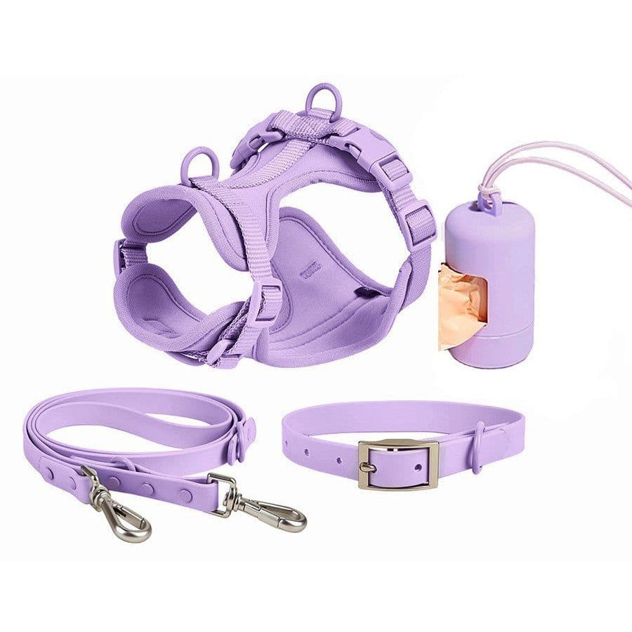 image-Waterproof Dog Harness - PVC Anti-Bite Dog Collar & Leash Brown Set