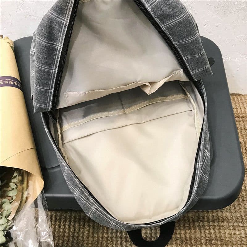 image-2021 autumn plaid rucksack female high school students junior high school students backpack college students simple and cute school bag