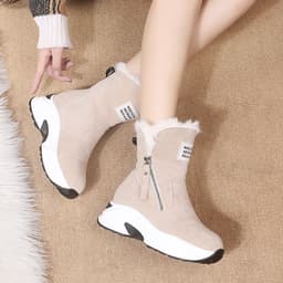 image-2022 winter new round toe plus velvet warm side zipper low-cut flat-soled casual student women's snow boots