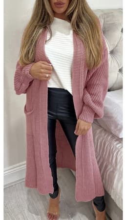 image-Women's Cardigan Sweater - Deep Pink Lantern Sleeve