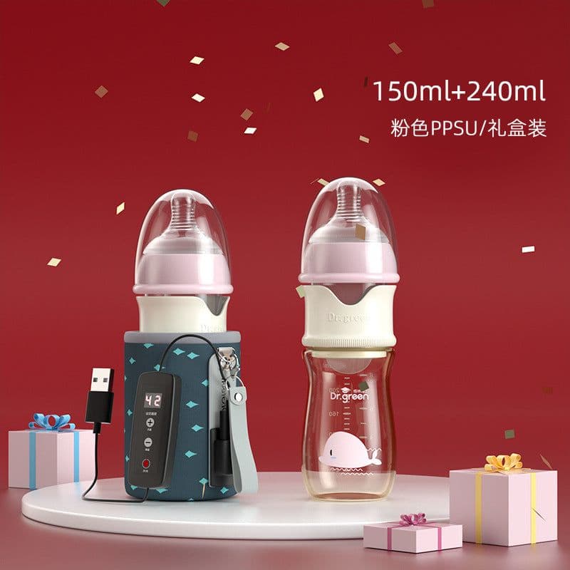 image-Dr. Green Heated Baby Bottle - Tritan Pink 180ml Night Insulation