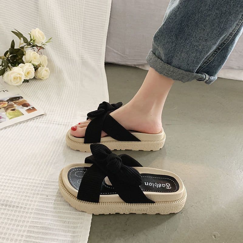 image-Roman Sandals - Beige Flat Bow Tie Summer