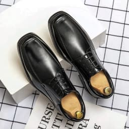 image-Men's Square Toe Lace-Up Dress Shoes - Brown Flat