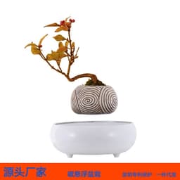 image-Creative magnetic levitation imitation ceramic flowerpot office personality desktop living room decoration balcony succulent potted planting decoration