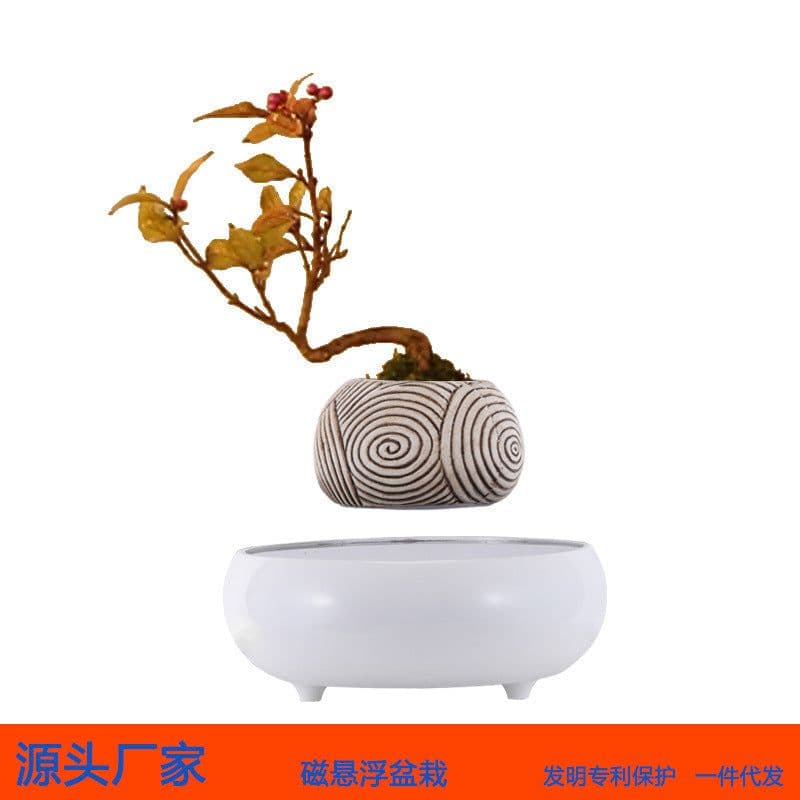 image-Creative magnetic levitation imitation ceramic flowerpot office personality desktop living room decoration balcony succulent potted planting decoration