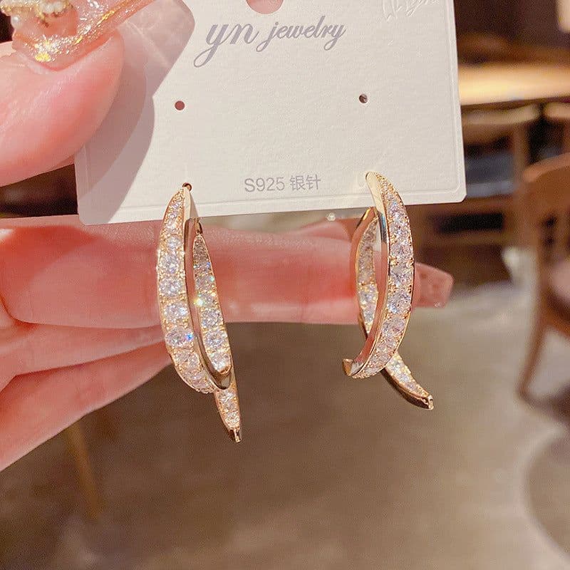 image-Gold Diamond Cross Earrings Women