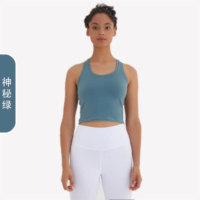 image-Yoga Sports Vest - Moisture Wicking, High-Elastic, Black, Sleeveless, Nylon