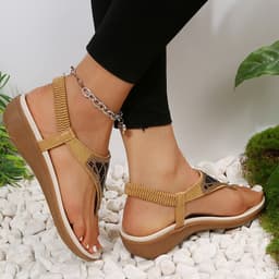 image-Women's Rhinestone Wedge Sandals - Brown Size 42