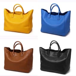 image-European & American Tote Bag, Large Genuine Leather, Khaki, Extra Large Capacity