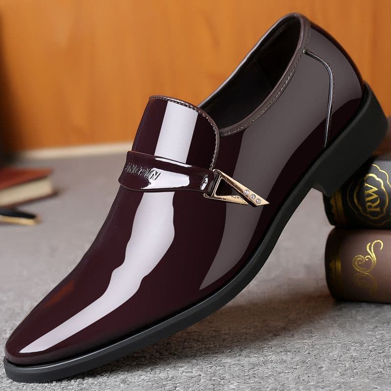 image-Men's Leather Business Casual Slip-On Shoes Brown