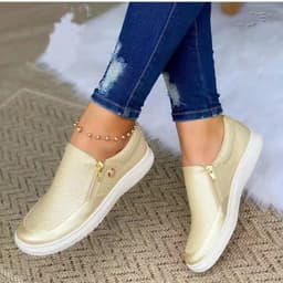 image-Casual Fashion Flat Zipper Sneakers 36-43 - Spring/Autumn 2023 Gold Black White