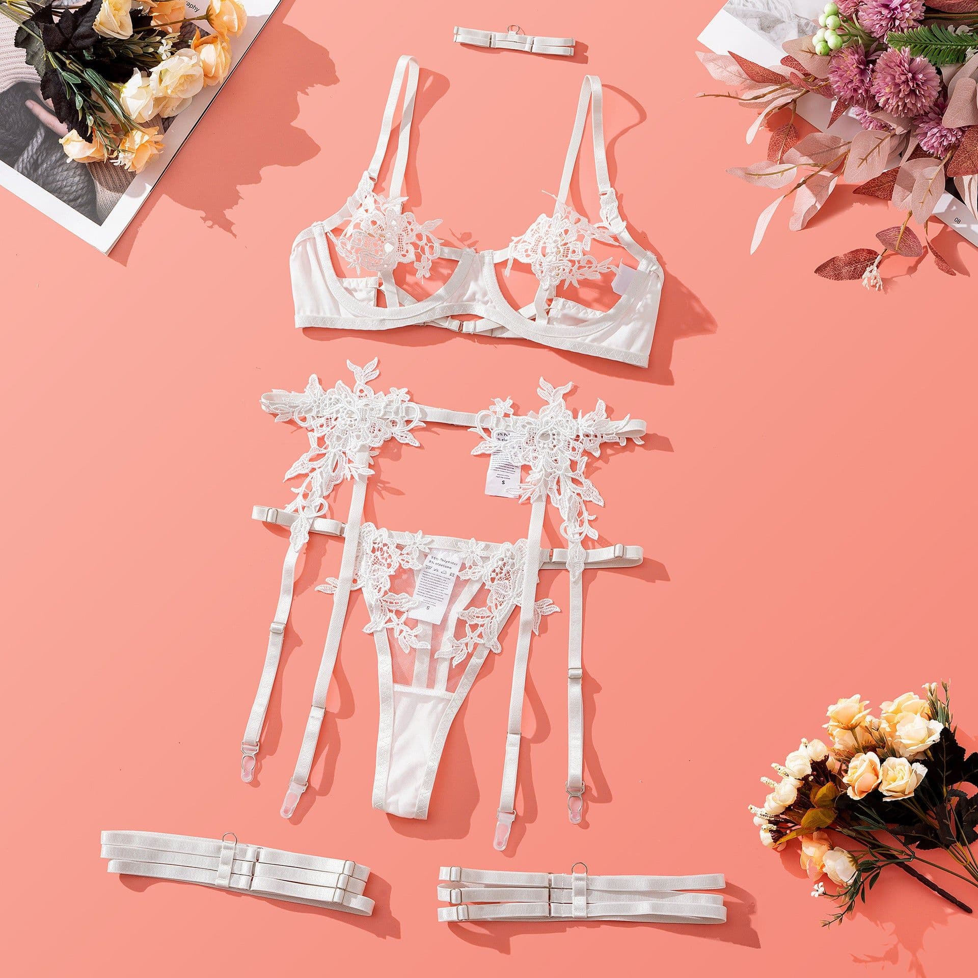 image-European High-End Sexy Mesh Bra Set - Pink L Size