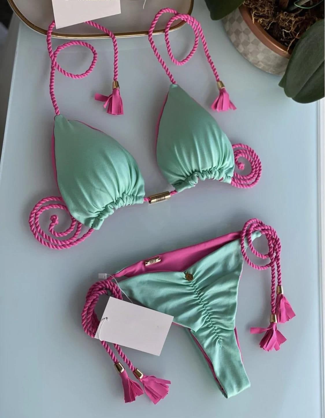 image-2022 New Backless Braided Rope Bikini Triangle Swimsuit European and American Multicolor Swimwear Spot Factory Wholesale