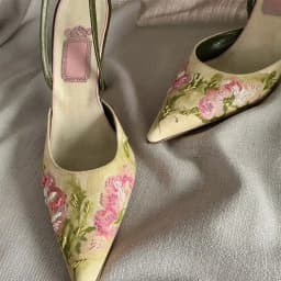 image-Embroidered Pointed Stiletto Heels - Microfiber Closed Toe