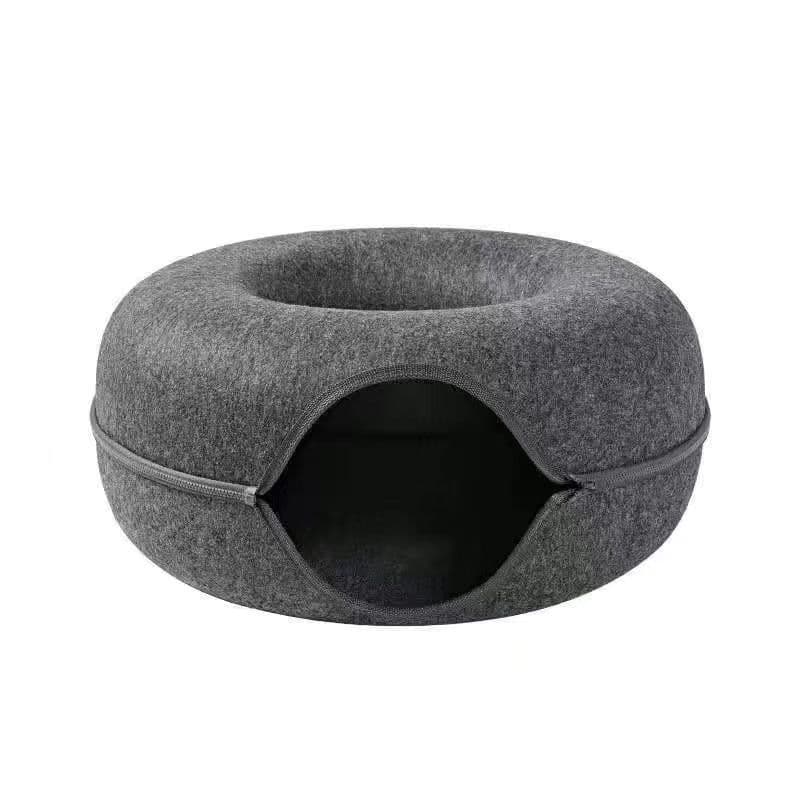 image-Felt Cat Bed Donut 60cm Dark Gray - Four Seasons