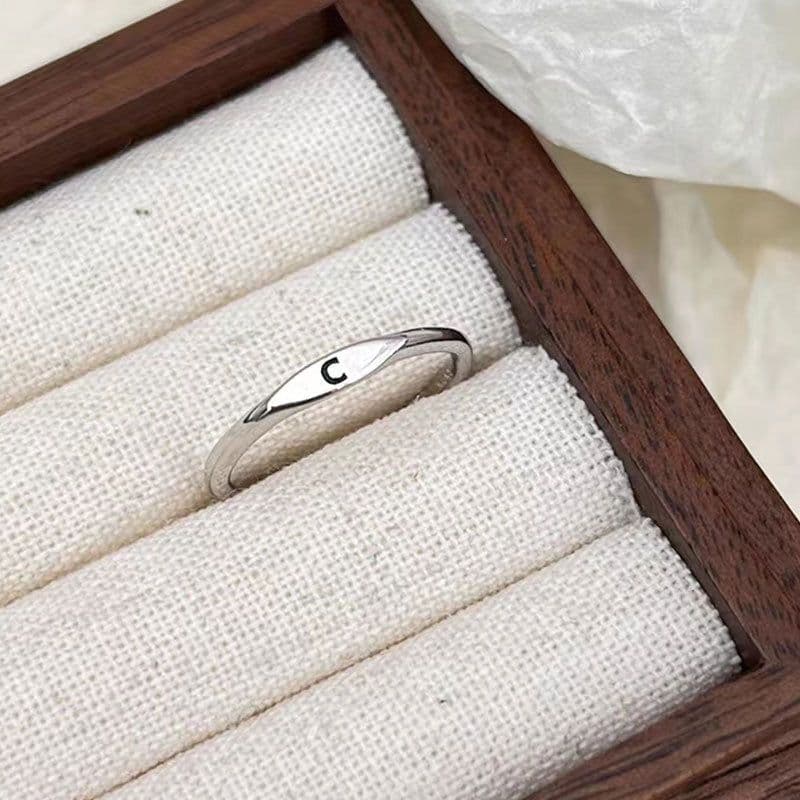 image-S925 Sterling Silver Letter Ring - Adjustable