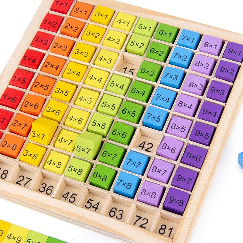 image-Wooden 99 Multiplication Table Building Blocks for Kids - 18x18x1.5cm