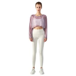 image-Yoga blouse women's loose fitness top light jacket light and breathable mesh yarn round neck spring and summer long-sleeved yoga clothing