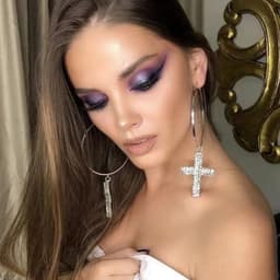 image-Rhinestone Cross Hoop Earrings - Silver Alloy