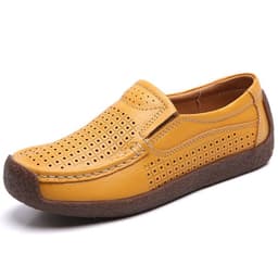 image-Women's Cowhide Loafers, Flat Heel, Casual Bean Shoes, Sizes 35-43, Low Top