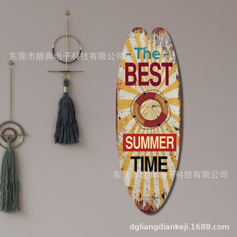 image-Wooden Surfboard Beach Theme Sign - Retro Decor for Bar or Wall