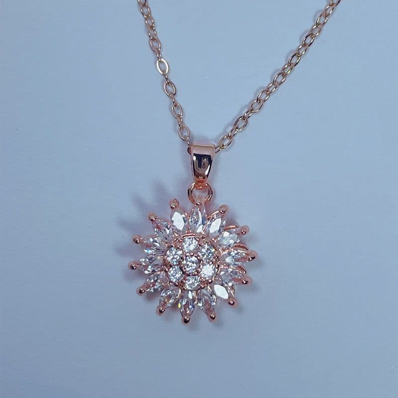 image-Sunflower Rotating Necklace - Zirconia Pendant Gold