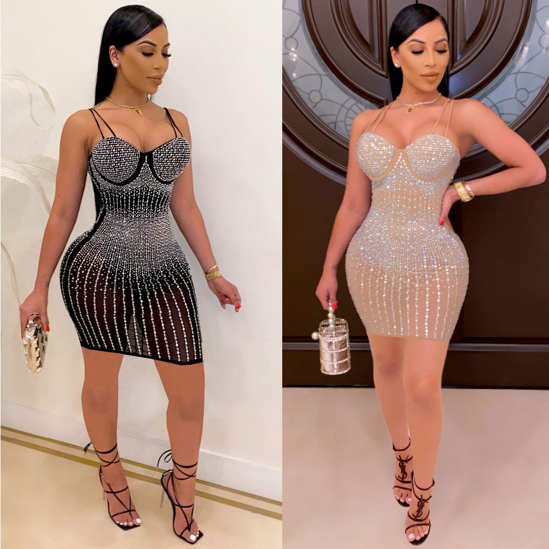 image-VK2379 European and American Sexy Hot Diamond Slim Suspender Dress Nightclub