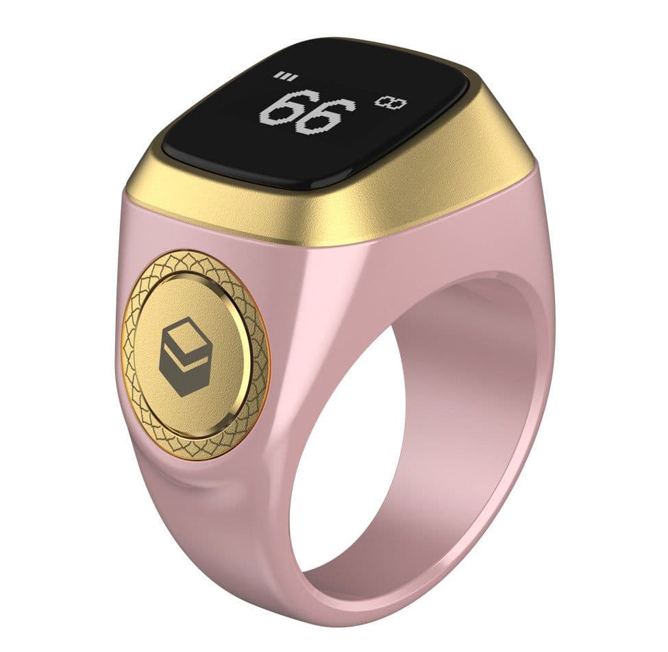image-Smart Bluetooth Ring - Iqibla Zikr Tasbeeh, 0-9999 Count, 22mm Black/Gray