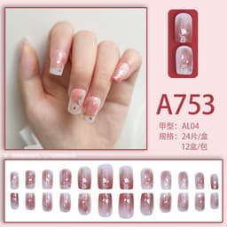 image-Fresh French flowers, cute ins wind, ice and transparent stars, long style, short style, white, high-end manicure and wearable nails