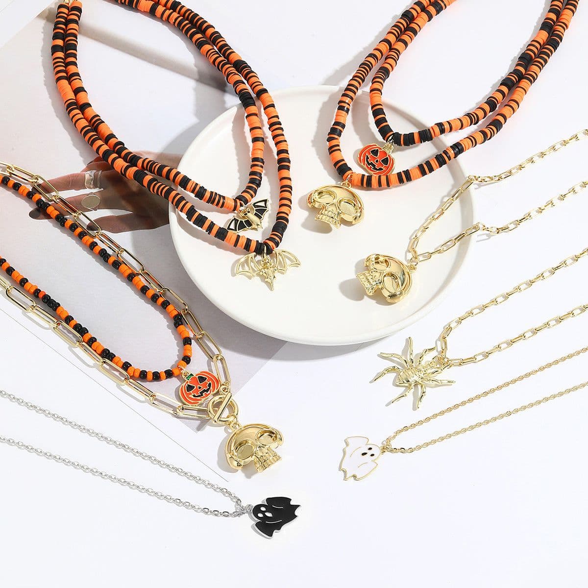 image-European and American Cross-Border Gothic Jewelry Halloween Jewelry Dark Bat Ghost Skeleton Pumpkin Spider Halloween Necklace