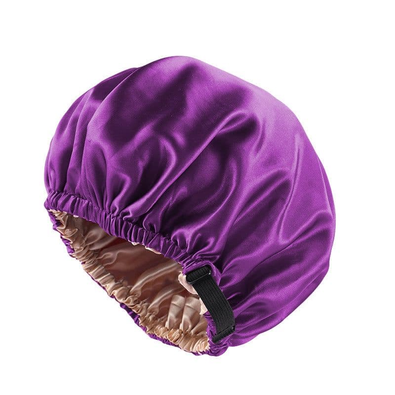 image-Satin Shower Cap - Deep Purple, Elastic, Unisex, One Size, Popular in Europe and America