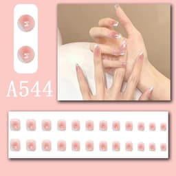 image-Summer fresh, sweet and cool style manicure, wearable nail pieces, French line blending, removable fake nail pieces, finished products wholesale