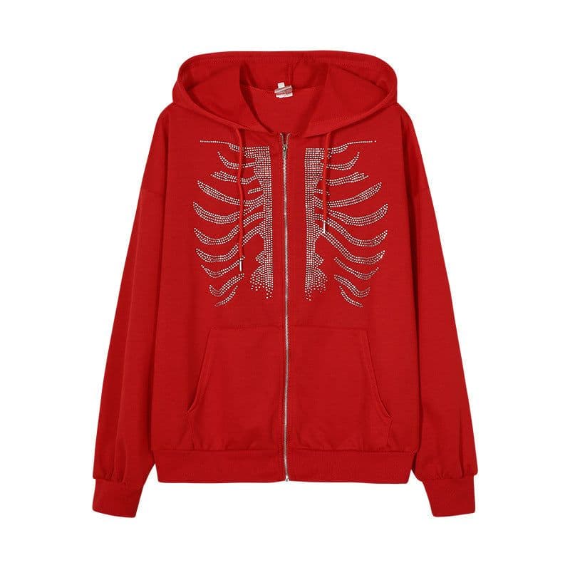 image-HPYMRT Skeleton Hoodie Sweater - Red Zipper XL