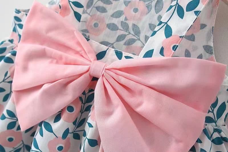 image-Korean Summer Sling Dress - Baby Print Bowknot Princess One-Piece 2022