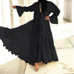 image-Loriya Belted Puff Sleeve Cardigan - Black Long Pleated