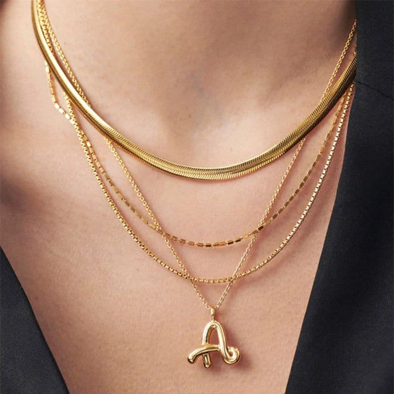 image-Brass Alphabet Necklace Unisex Initial Pendant Gold Plating