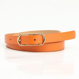 image-Women's Thin PU Belt - Beige Oval Buckle