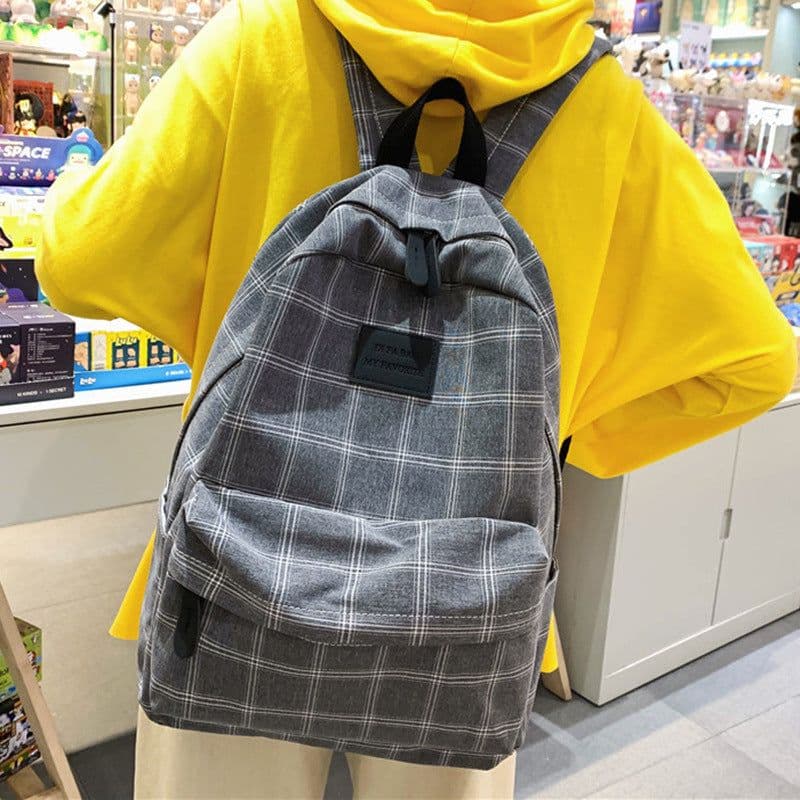 image-2021 autumn plaid rucksack female high school students junior high school students backpack college students simple and cute school bag