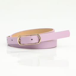 image-Women's Thin PU Belt - Beige Oval Buckle